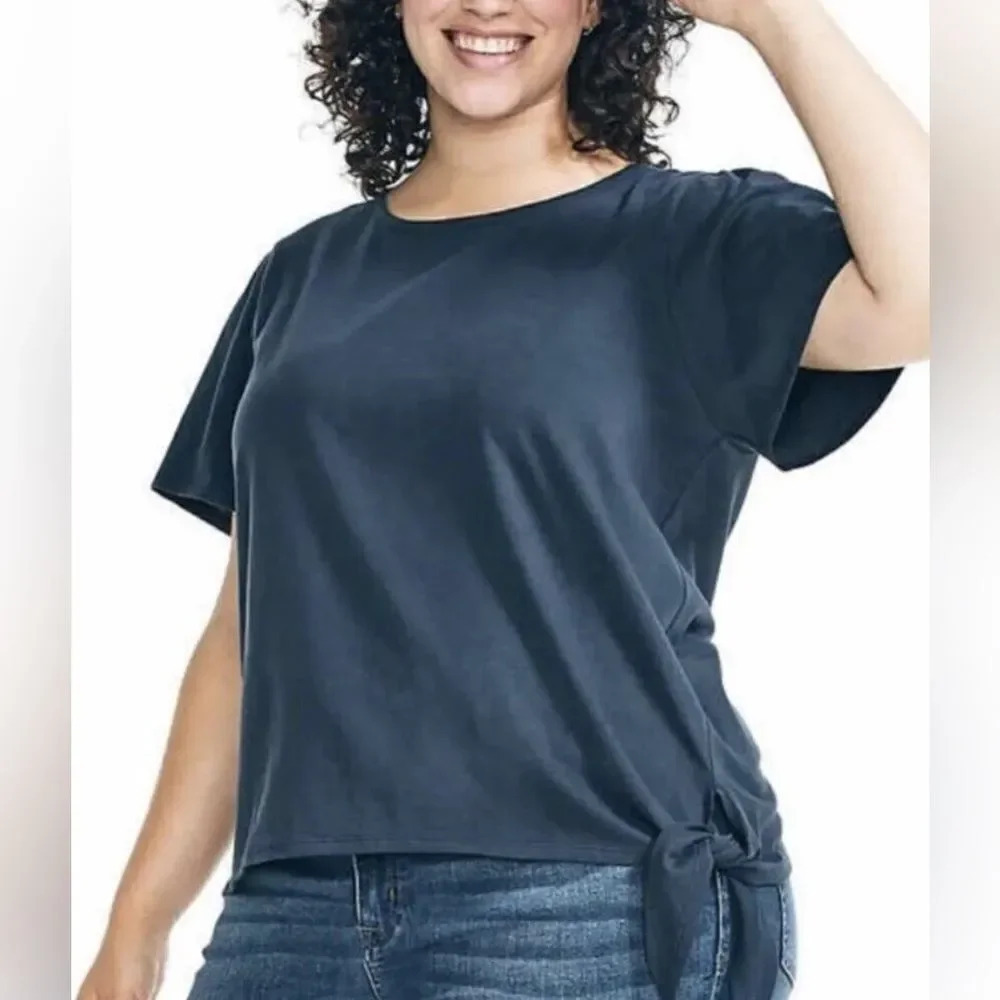 Nautica Women’s Side-Tie Short Sleeve Comfort T-Shirt, Navy Seas, XL